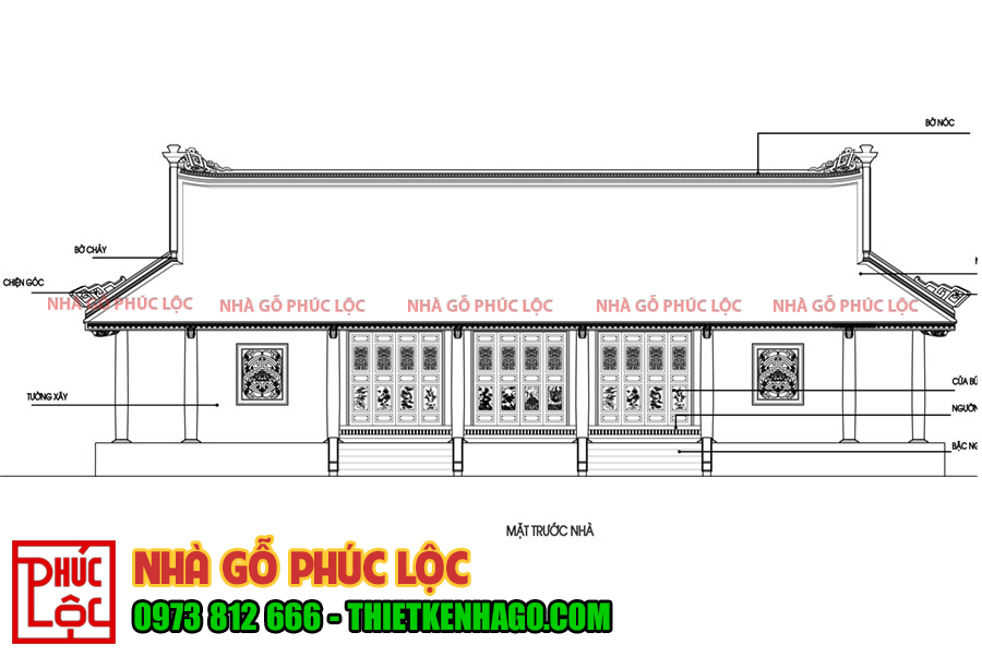 Hình ảnh bản vẽ nhà gỗ 5 gian trên tầng 2